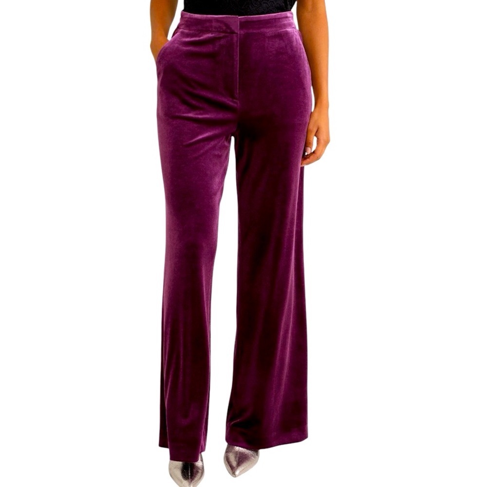 StyleWe Velvet Urban Wideleg High Waisted Trousers size M Purple Retro Chic